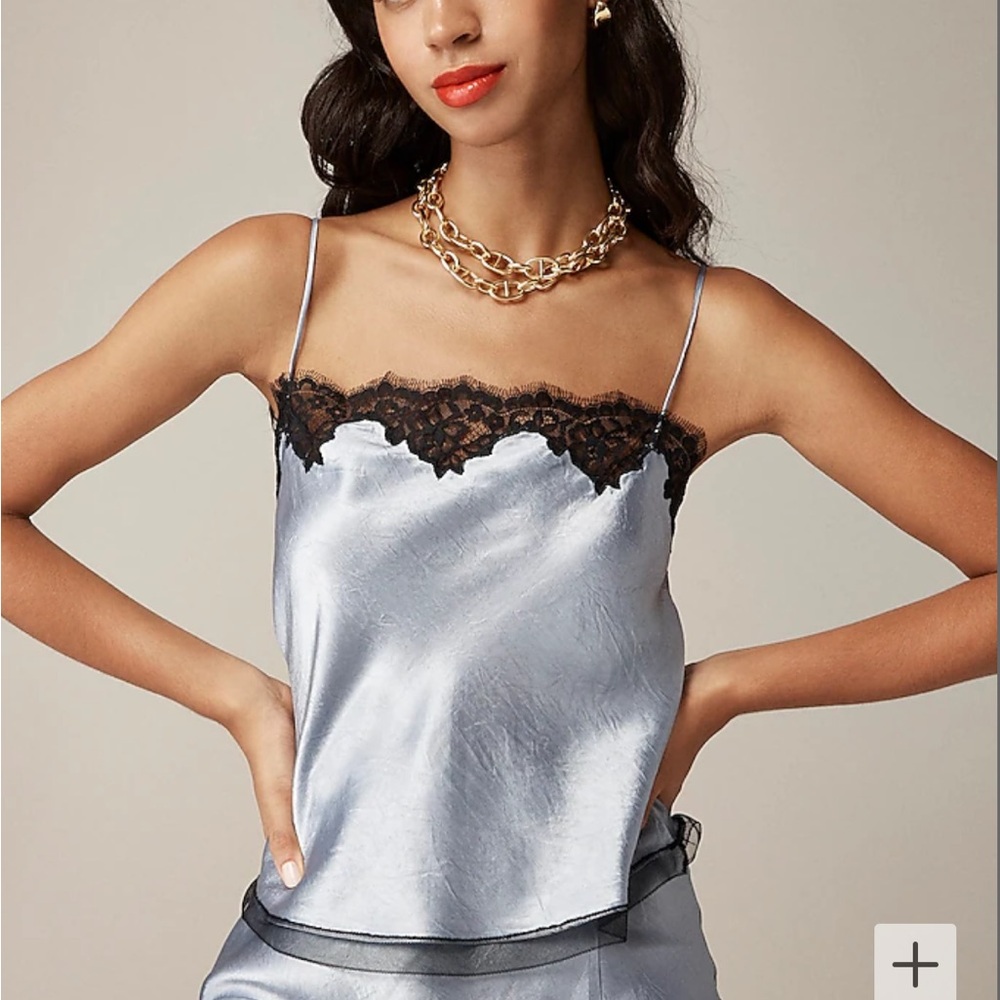 J. Crew Lace-trim camisole top in textured satin